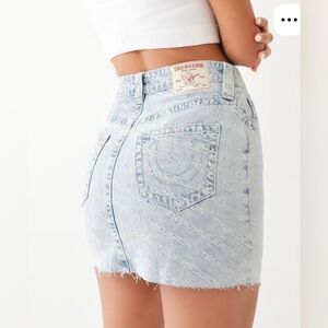 True Religion Monogram High Rise Denim Mini Skirt‎ Leaping Water Y2K